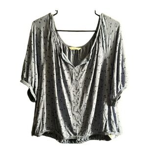 Lucky Brand Blue Floral Short Sleeve V-Neck Blouse Size XL EUC #0875-OAK